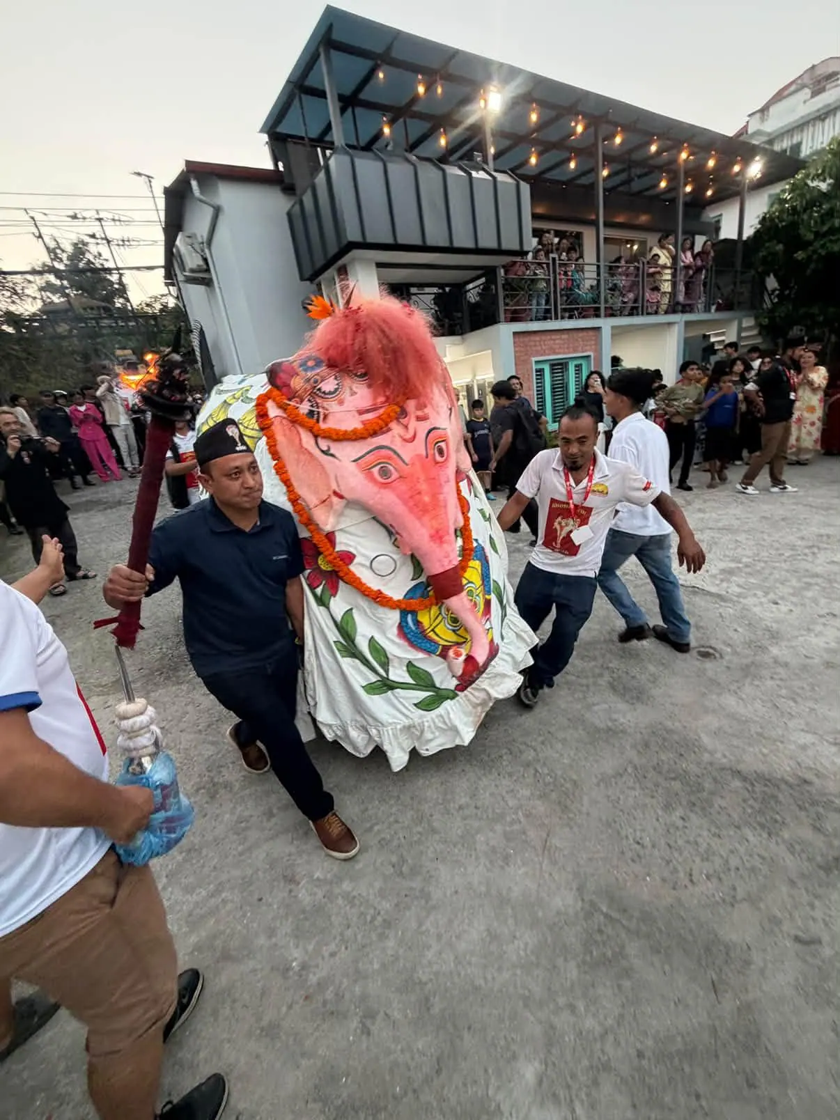 Pulukisi procession visiting Pulukisi Residence during Indra Jatra