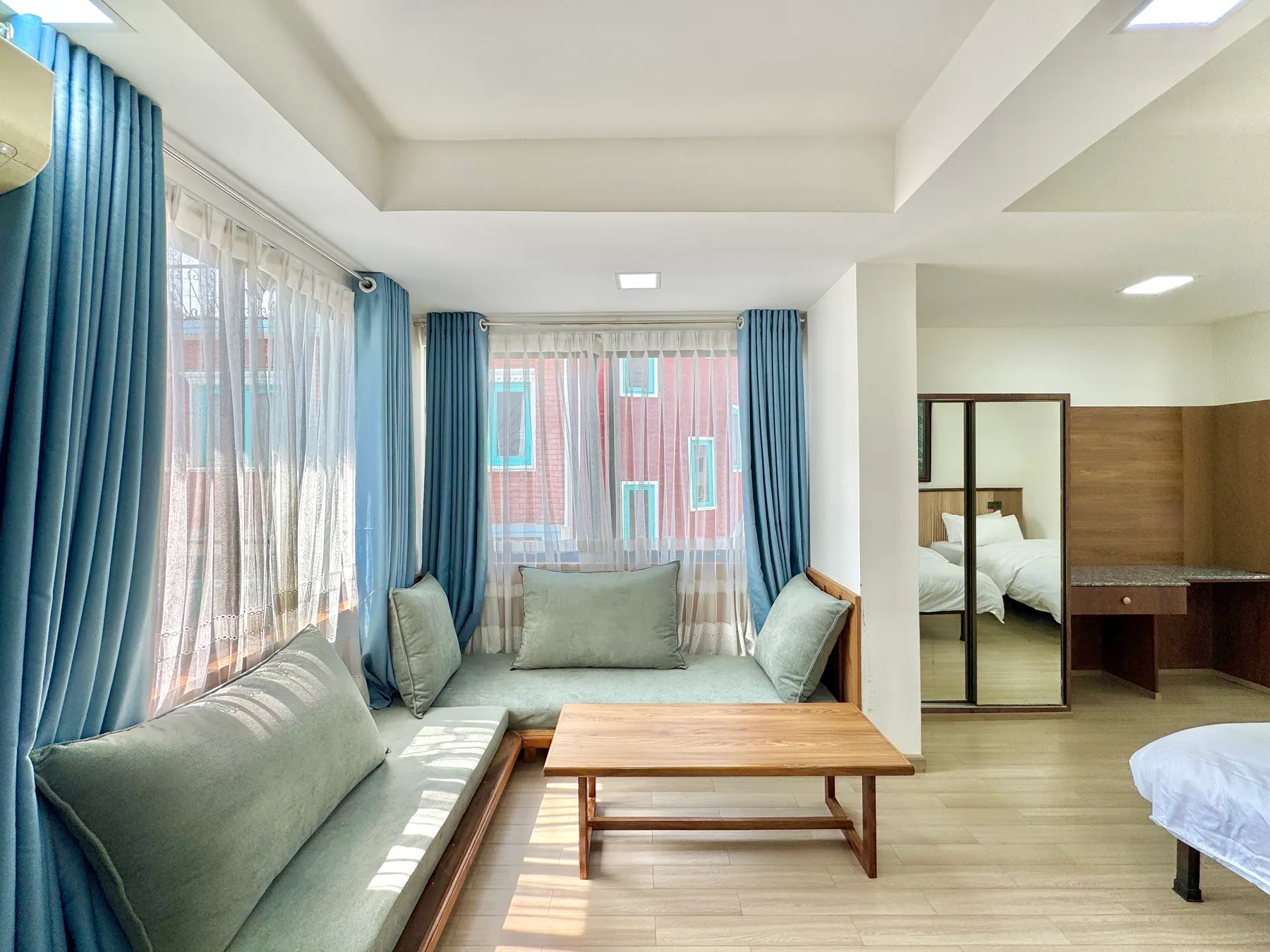 Sitting area in the high-floor three-bedroom apartment